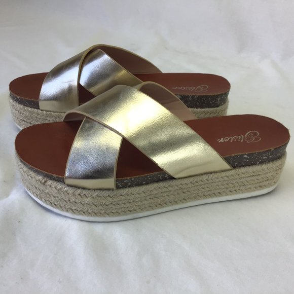 Glister Gold Metallic Platform Sandals Slip On 8 - Picture 4 of 8